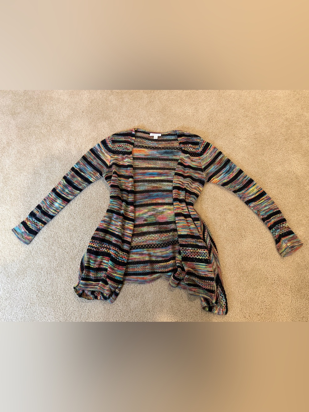 John Paul Richard Multicolor Open Knit Cardigan Boho Indie Large
